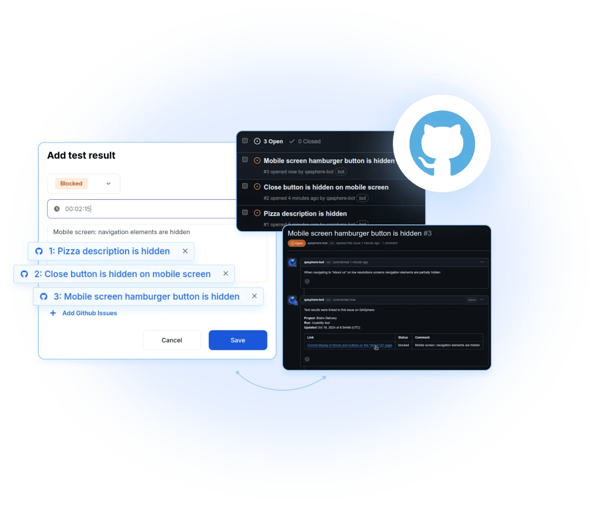 Streamlined workflow showing issue creation during test runs