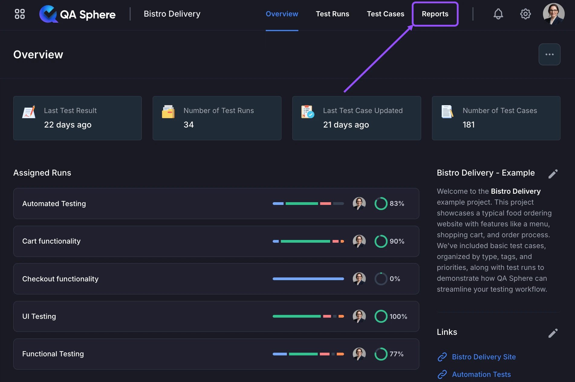 Switch to reports tab