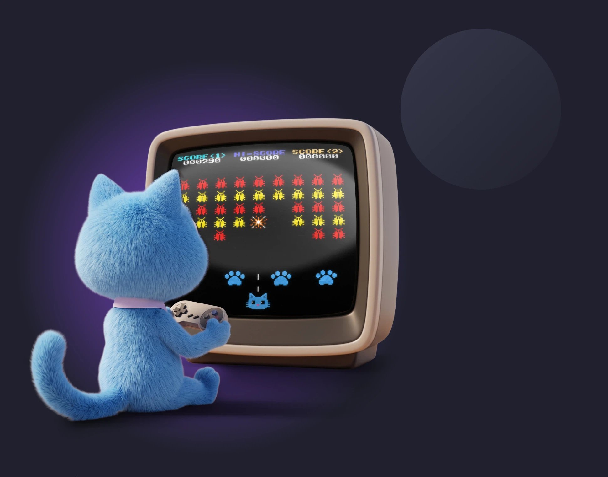 Cat playing a retro console game
