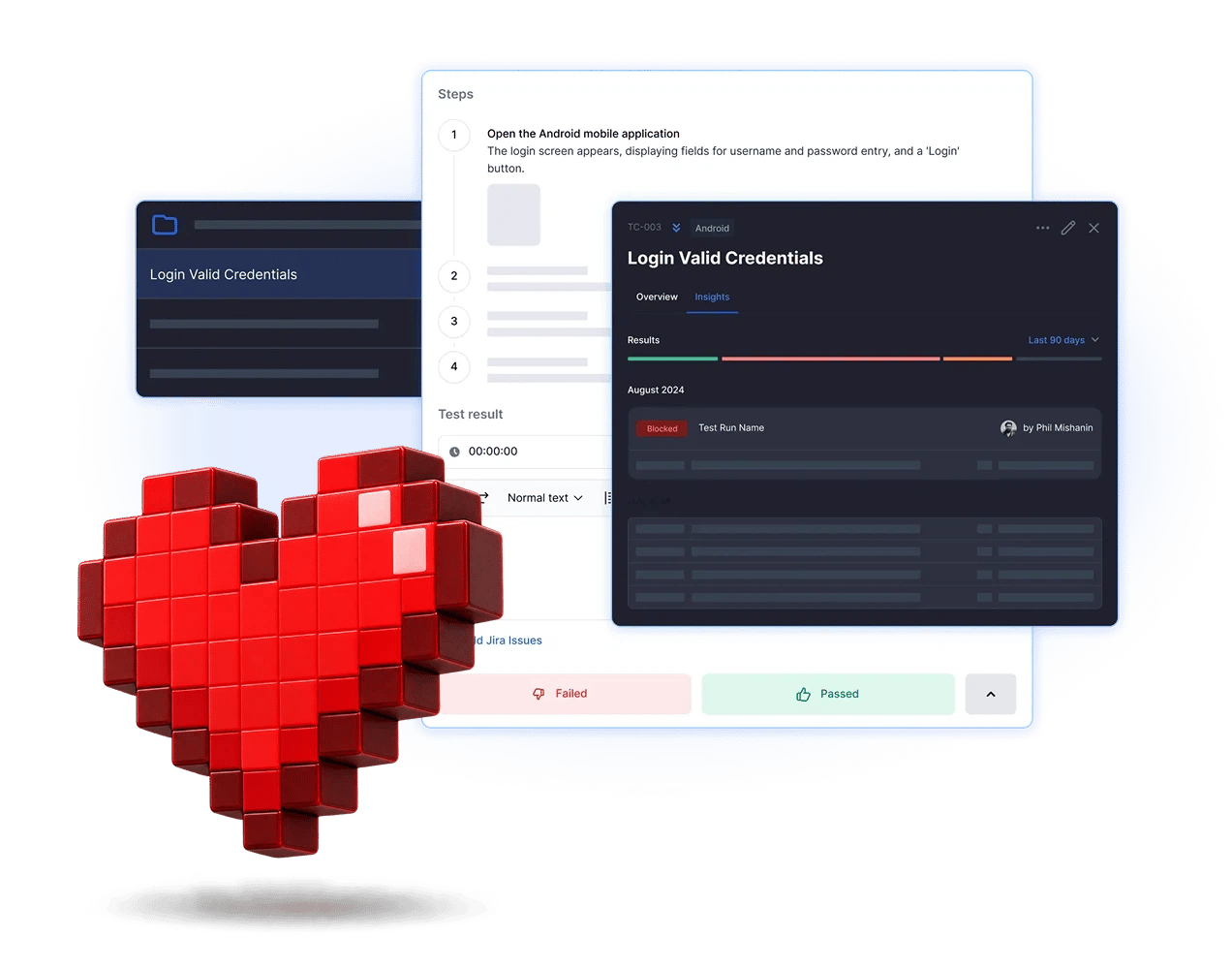 Test case library organised by feature with platform tags