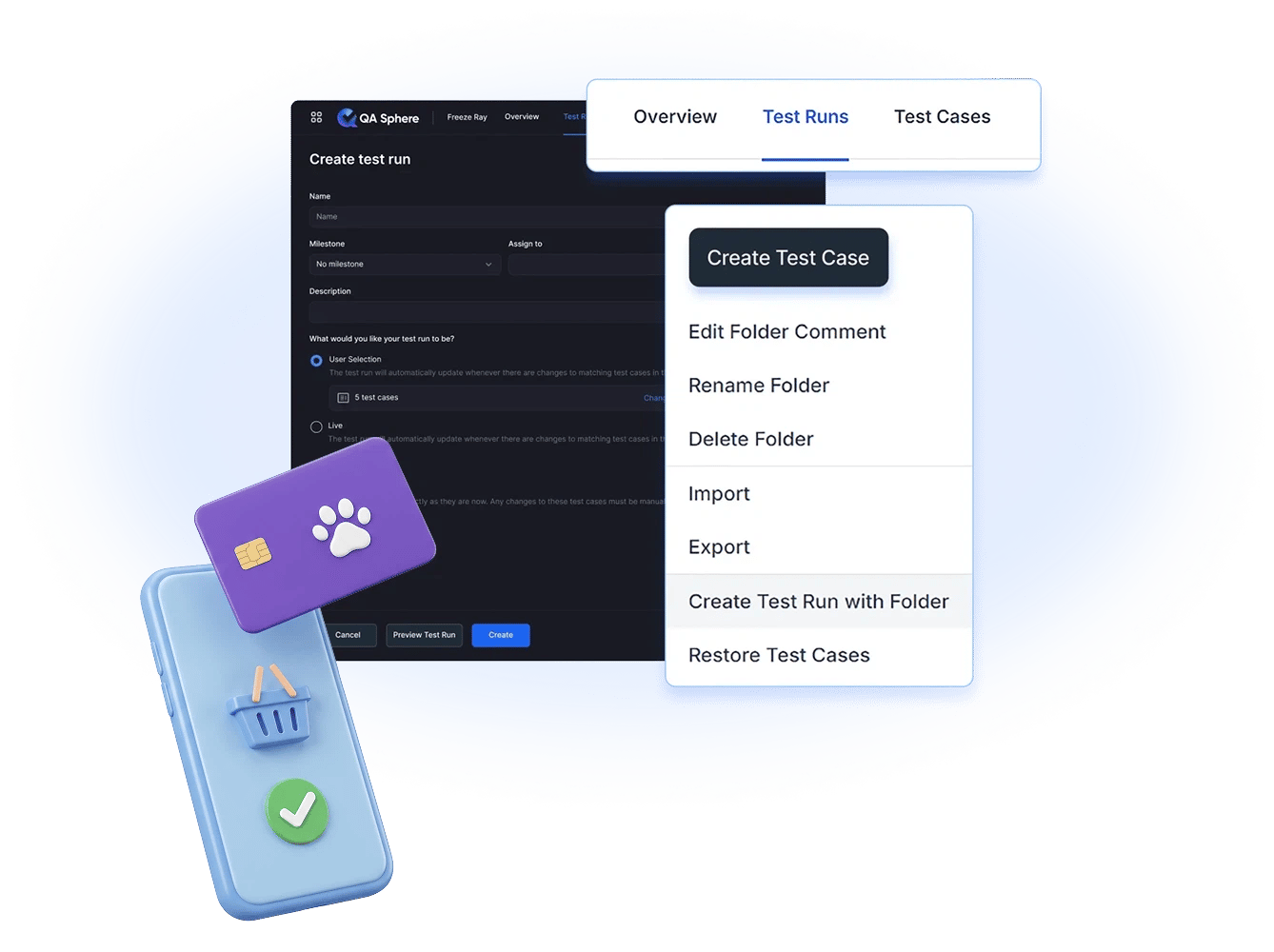 Create test run dialog with a live, self-updating case selection