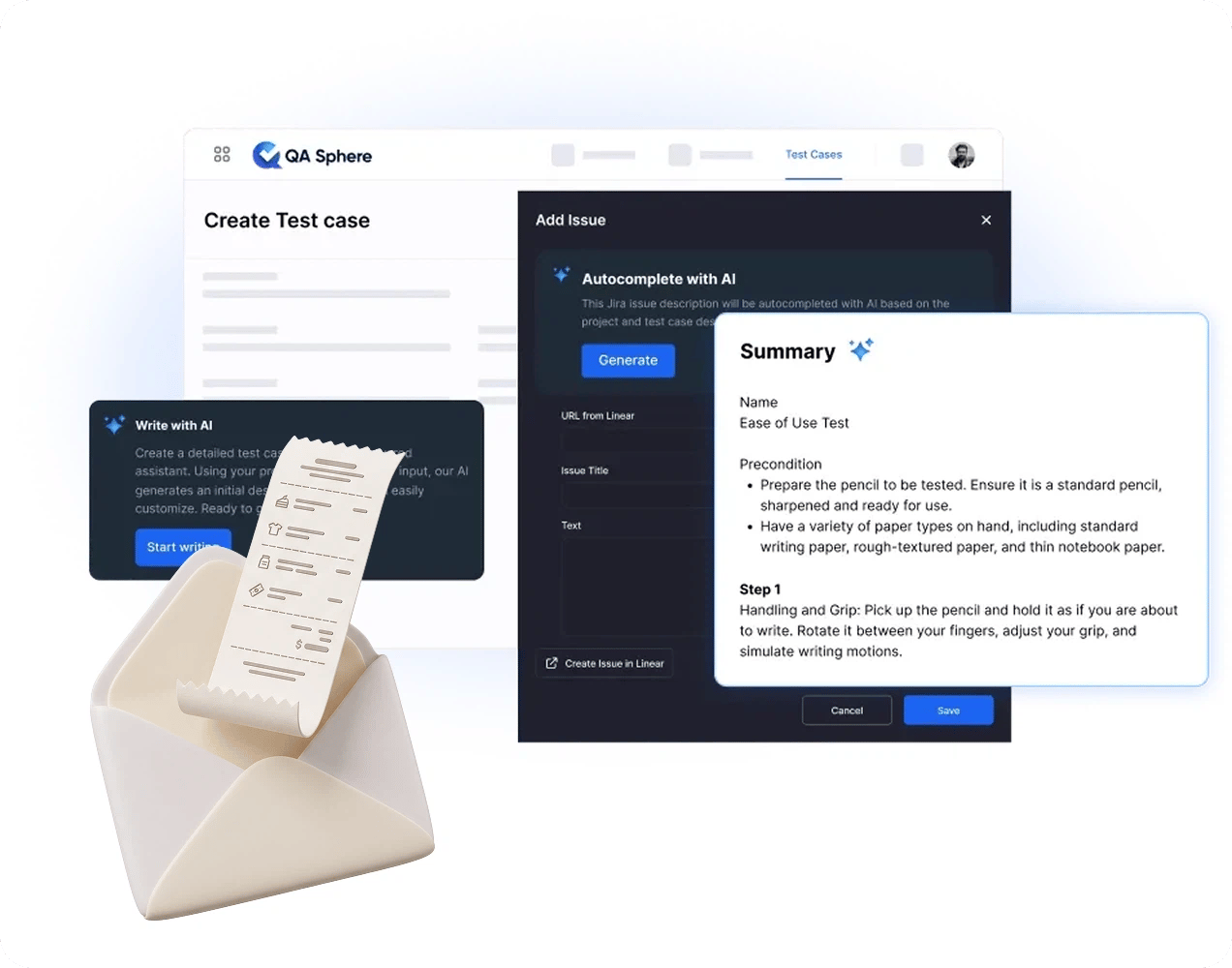 AI drafting a test case with preconditions and steps