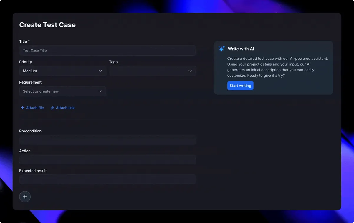 QA Sphere test management dashboard